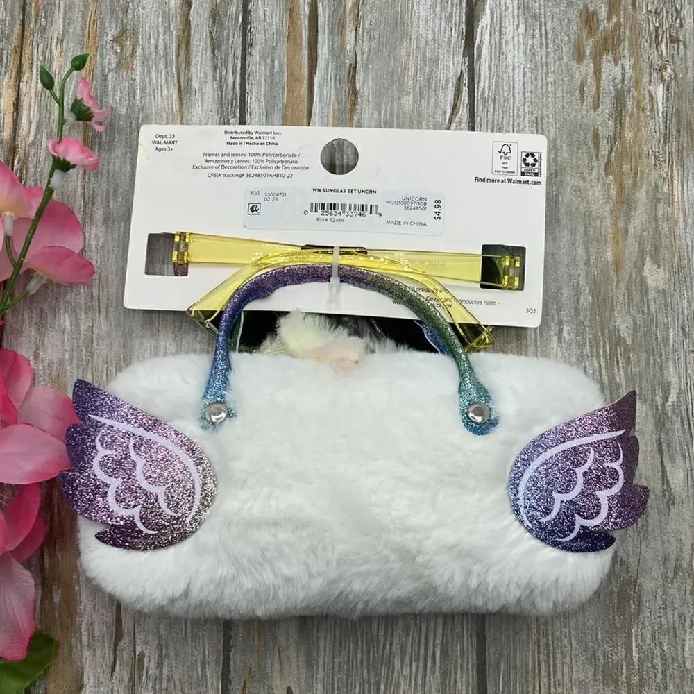 Girls Fun Summer Sunglasses With Unicorn & Sloth Faux Fur Carrying Cases 2-Pack